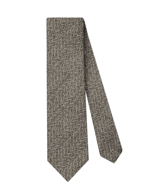 GREY-BROWN WOOL HERRINGBONE TIE - edwingjsons